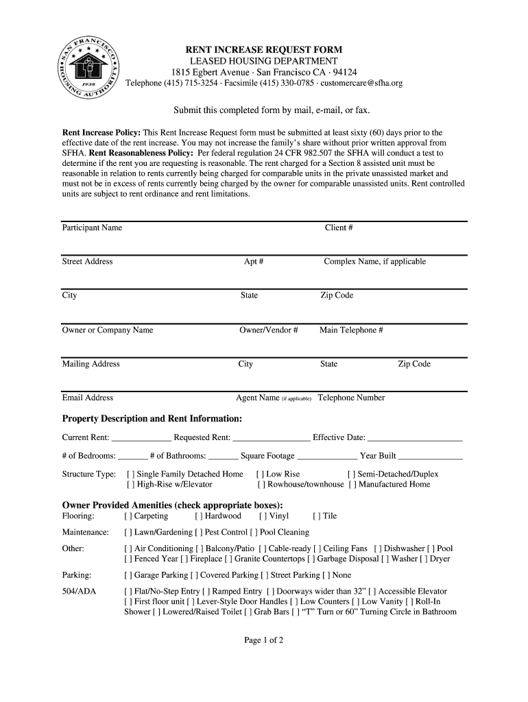 Sfha Rent Increase Form