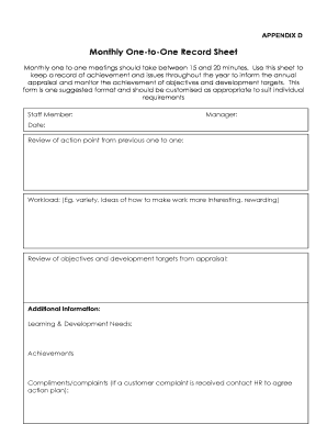 Monthly One to One Record Sheet  Form