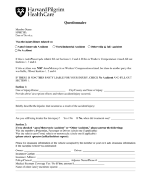 Questionnaire Harvard Pilgrim Health Care  Form