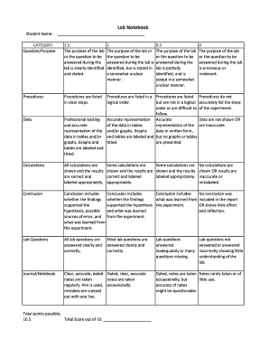 Lab Notebook Rubric  Form