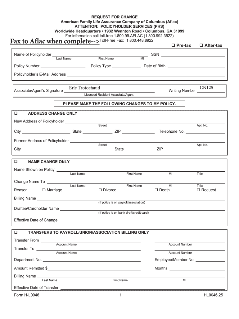 Aflac Policy Change Form