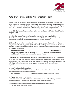 Autodraft Payment Plan Authorization Form 21st Mortgage