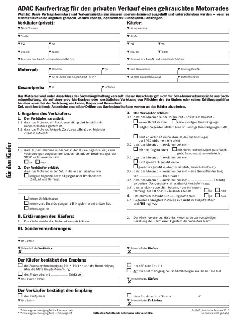 Adac Kaufvertrag PDF  Form