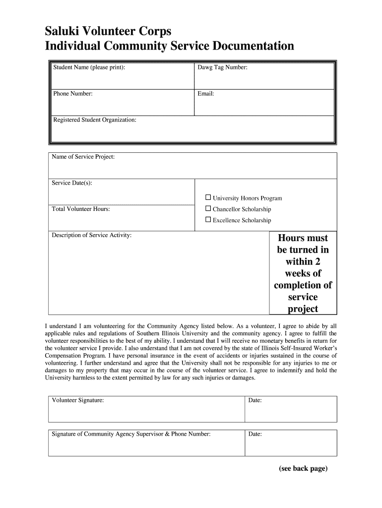 Individual Volunteer Documentation Form Center for Service Cslv Siu