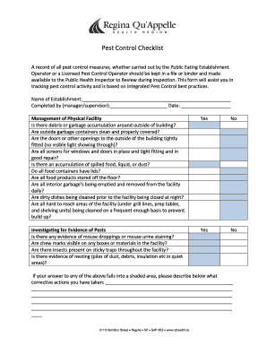 Pest Control Checklist Excel Format