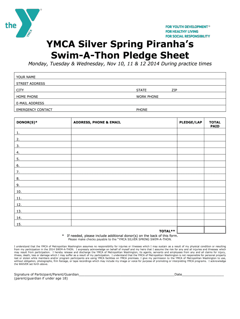 Swim a Thon Pledge Sheet  Form