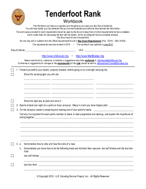 Tenderfoot Requirements Worksheet  Form