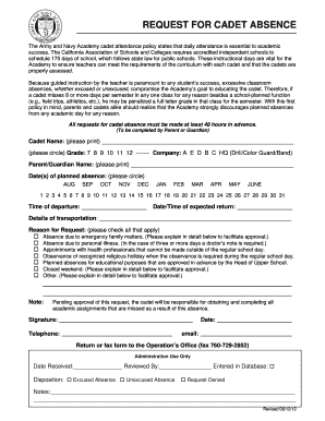 Cadet Absence Form Army Amp Navy Academy Armyandnavyacademy