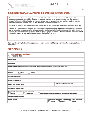 RESIDENCE PERMIT APPLICATION for the SPOUSE of a FINNISH CITIZEN  Form