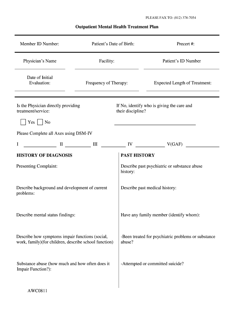 Mental Health Treatment Plan  Form