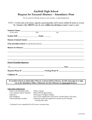 Garfield High School Attendance  Form