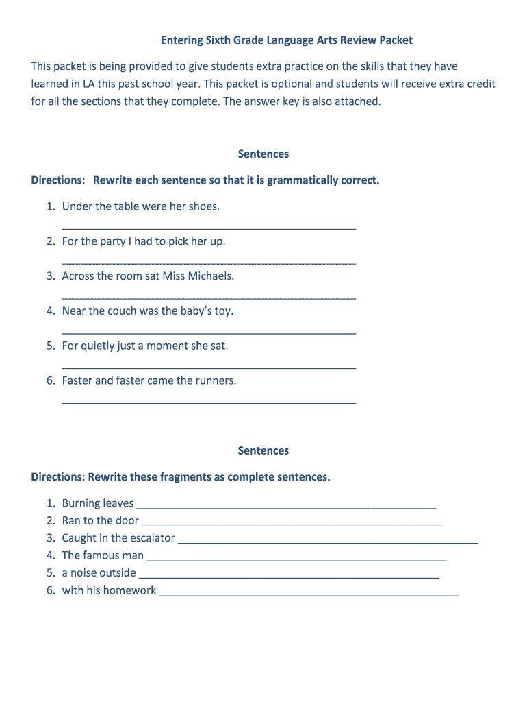 Get and Sign Entering Sixth Grade Language Arts Review Packet Stlouisparish  Form
