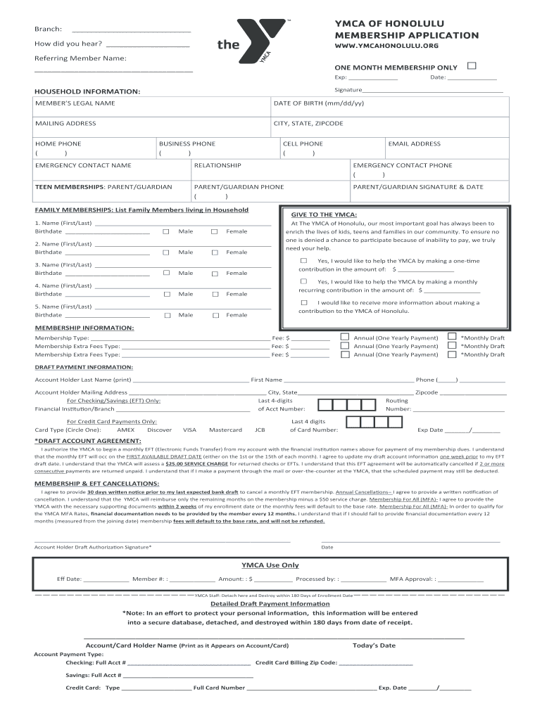 YMCA of HONOLULU Branch MEMBERSHIP APPLICATION How Did You Ymcahonolulu  Form