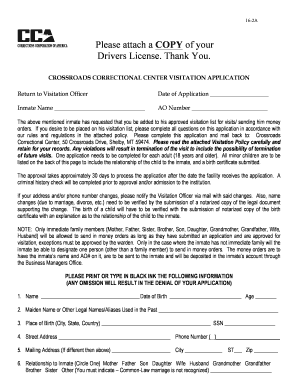 CROSSROADS CORRECTIONAL CENTER VISITATION APPLICATION  Form