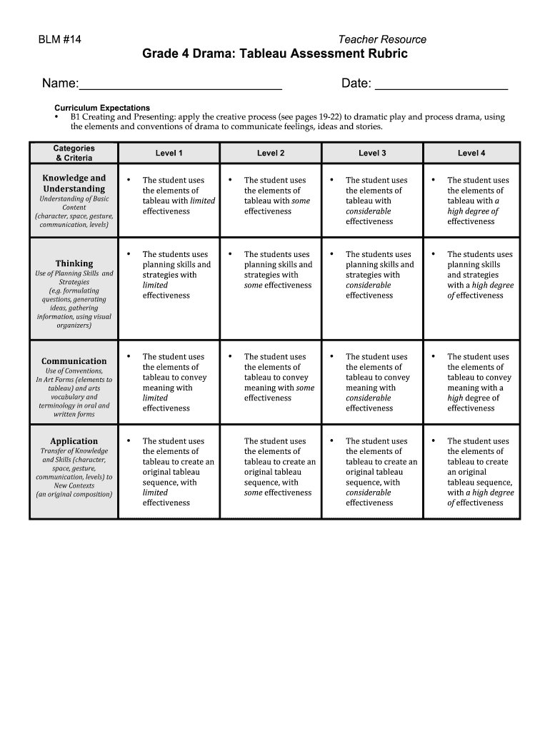 4drama Medievalquest BLM14tableauassessmentrubric DOC  Form