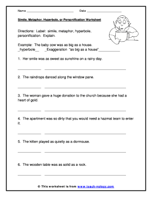 Personification and Hyperbole Worksheet  Form