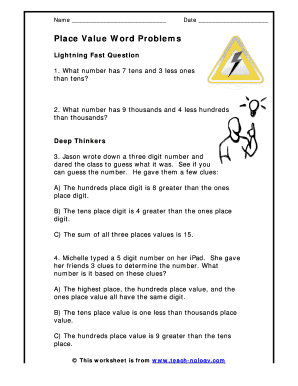 Place Value Word Problems PDF  Form