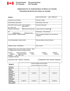Application for an Authorization to Return to Canada Capic  Form