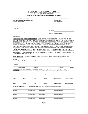 SMALL CLAIMS DIVISION JUDGMENT DEBTOR FINANCIAL DISCLOSURE FORM Masonmunicipalcourt