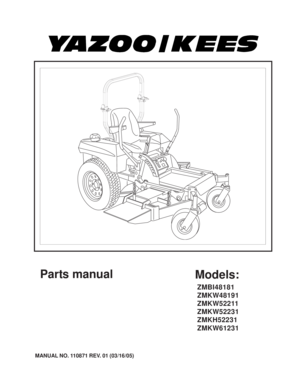 Yazoo Kees Zmkw52211 Parts Manual  Form