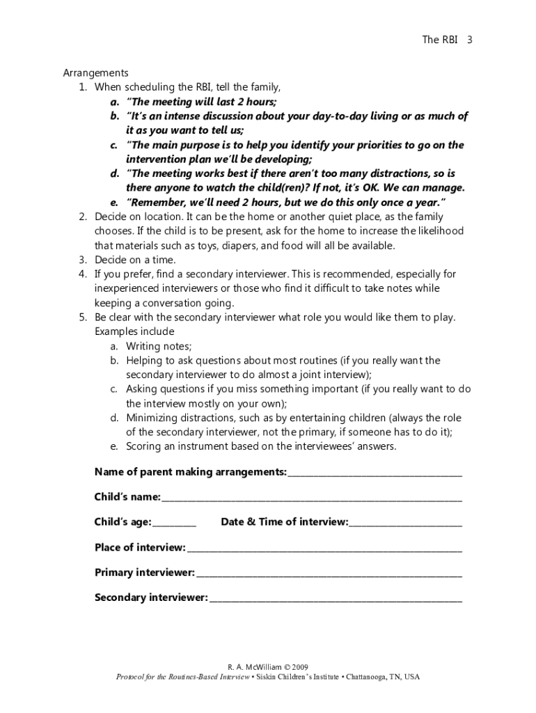 Routines Based Interview Form