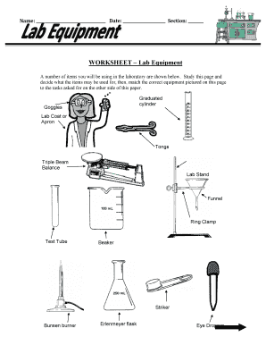 Lab Equipment Worksheet PDF  Form