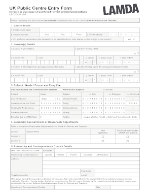 UK Public Centre Entry Form LAMDA