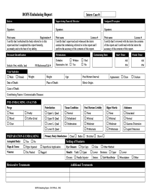 BOFS Embalming Report Intern Case  Form