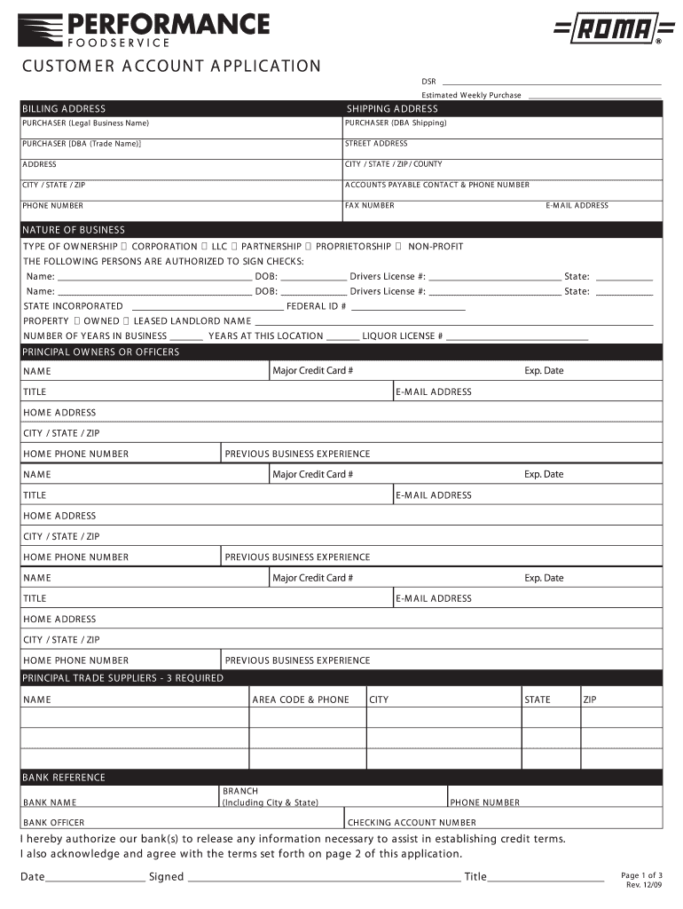 CUSTOMER ACCOUNT APPLICATION Performance Foodservice