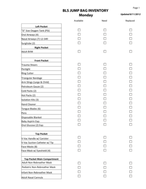 Ems Jump Bag Checklist  Form