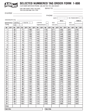 Allflex Selected Numbers1 800 Order Form Perendale NZ