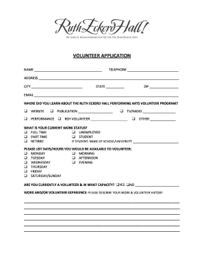 VOLUNTEER APPLICATION Ruth Eckerd Hall  Form