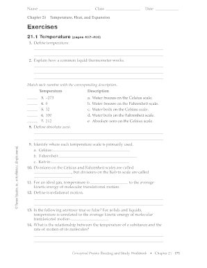 Chapter 21 Temperature Heat and Expansion Answer Key  Form