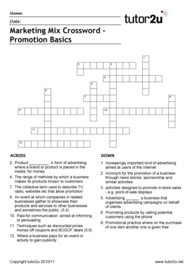 Marketing Mix Crossword Puzzle Answers  Form