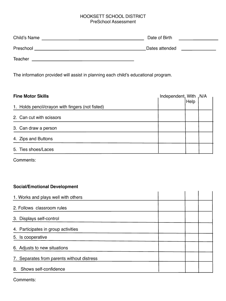 Preschool Assessment Form V40 V6  Hooksett Sau15