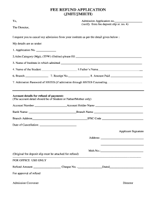 Jmit Fee Refund Application Form