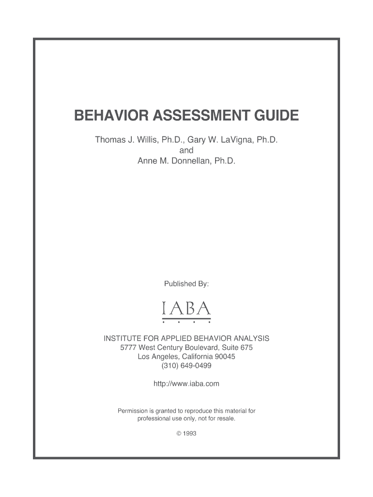 BEHAVIOR ASSESSMENT GUIDE IABA  Form