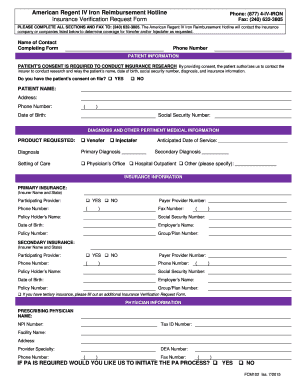 Insurance Verification Request Form Injectafer