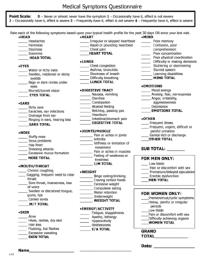 Medical Symptoms Questionnaire  Form
