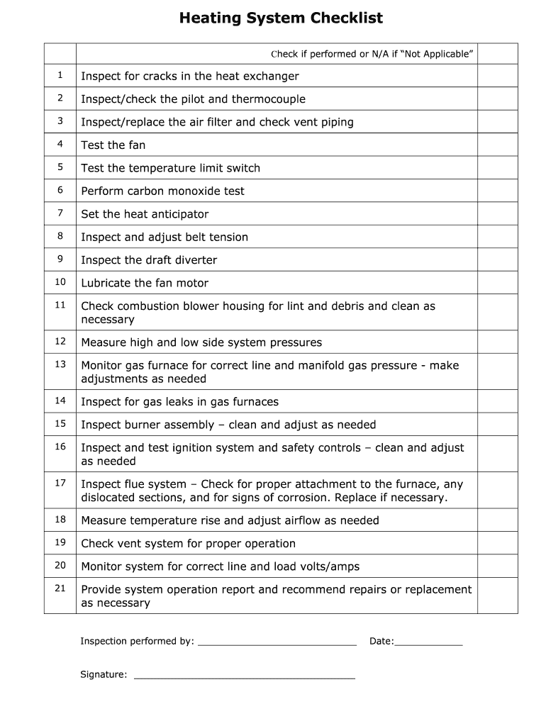 Furnace Inspection Checklist PDF  Form