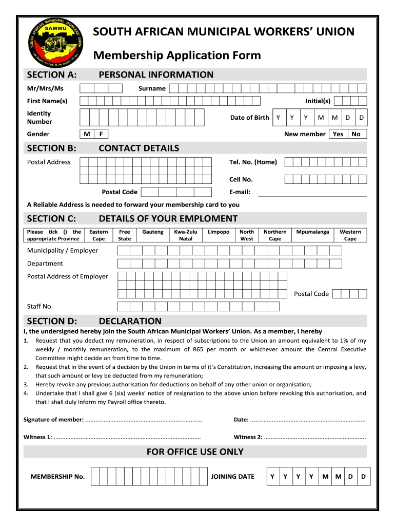 Samwu Membership Form PDF