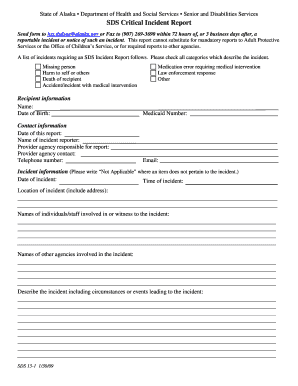 Critical Incident Report Alaska  Form