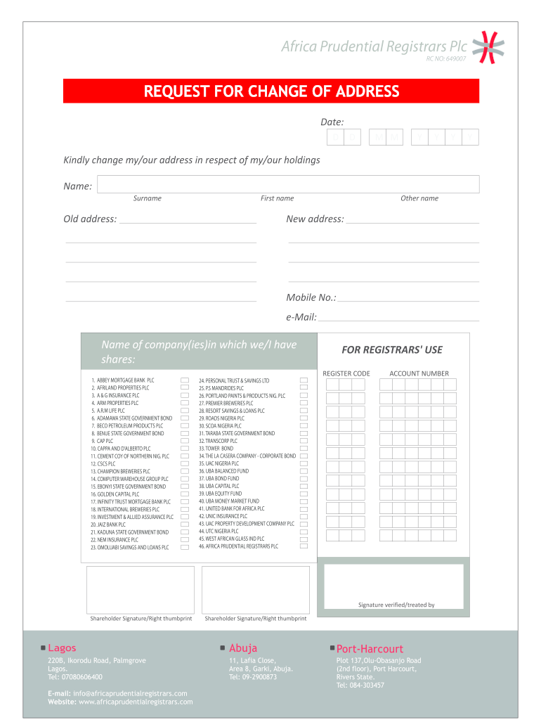 Get and Sign Africa Prudential Registrars Email Address  Form