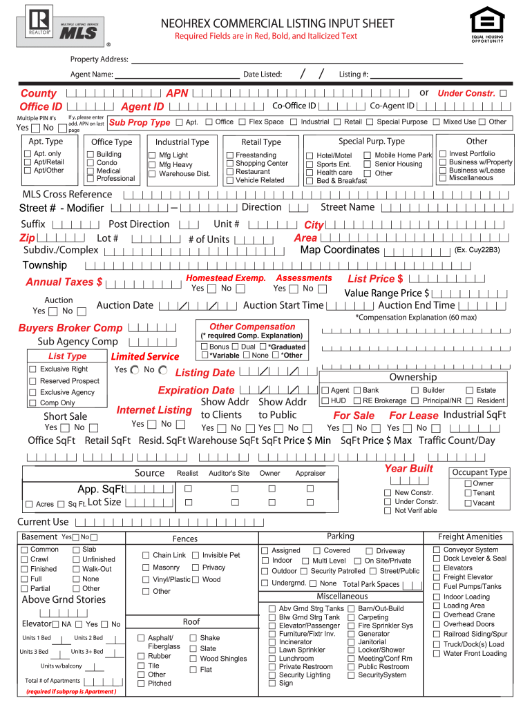  NEOHREX COMMERCIAL LISTING INPUT SHEET NORMLS 2013-2024