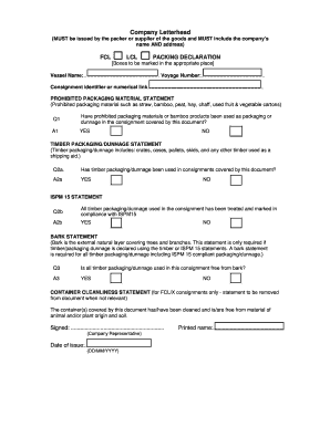 Packing Declaration Form