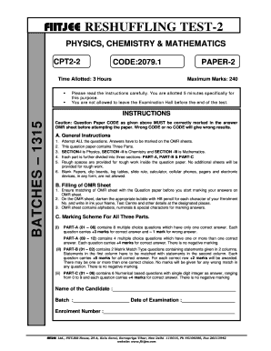 Fiitjee Phase Test 2 Papers Class 11  Form