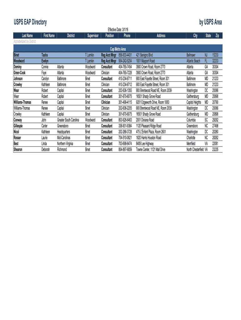  Usps Eap Directory 2016-2024