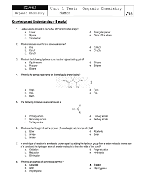 Sch4u Organic Chemistry Test  Form