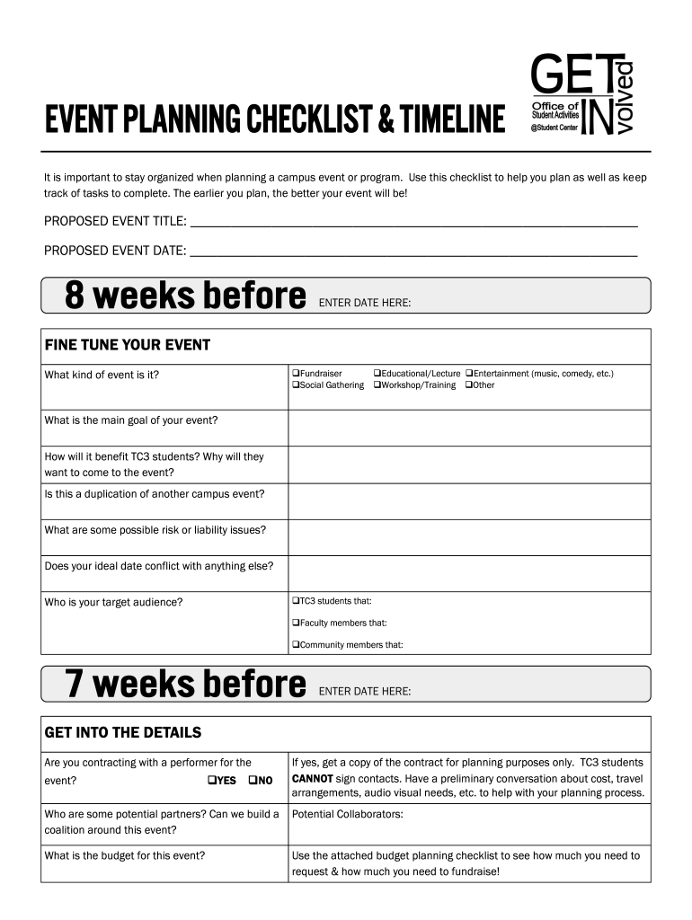 Event Planning Guide Timeline Checklist Form for Student Activities  Tc3foundation