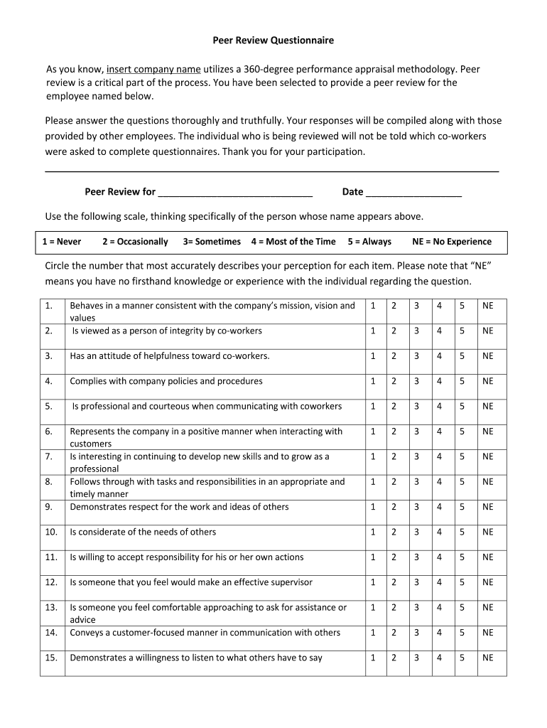 Peer Review Questionaire Peer Review Questionaire  Form